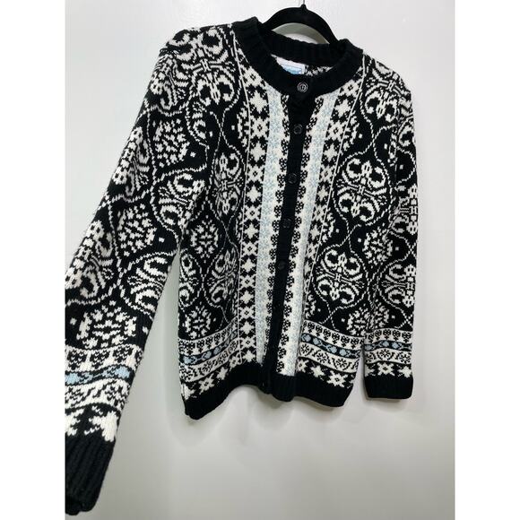 Vintage National Fair Isle Sweater Button Front Cardigan Black White Womens Sz S - Picture 3 of 9